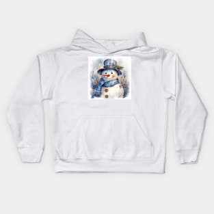 Happy Christmas Snowman Portrait with Holly Kids Hoodie